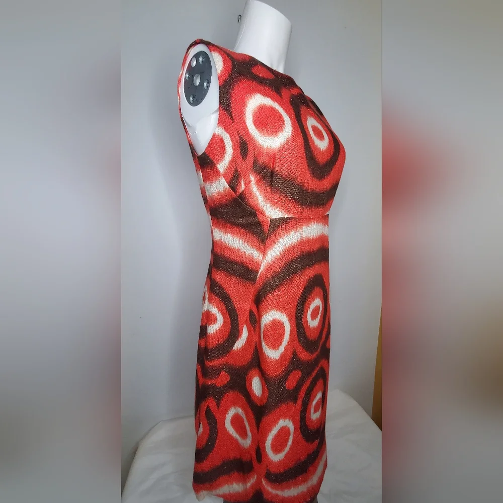Tory Burch Size 4 Linen Dress Orange/Red Metallic Shimmer and Brown Patterned - Picture 1 of 10